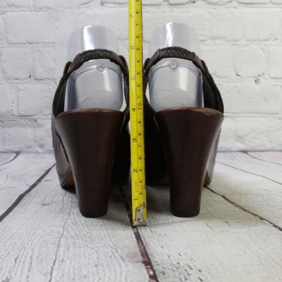 Frye Brown Leather Slip On Sling Back Open Toe Heeled Sandals Size 9.5 B - Picture 8 of 9